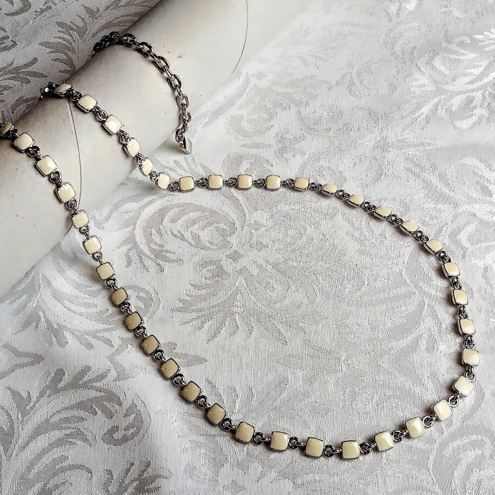 Square Ivory Enamel & Polished Silver Necklace